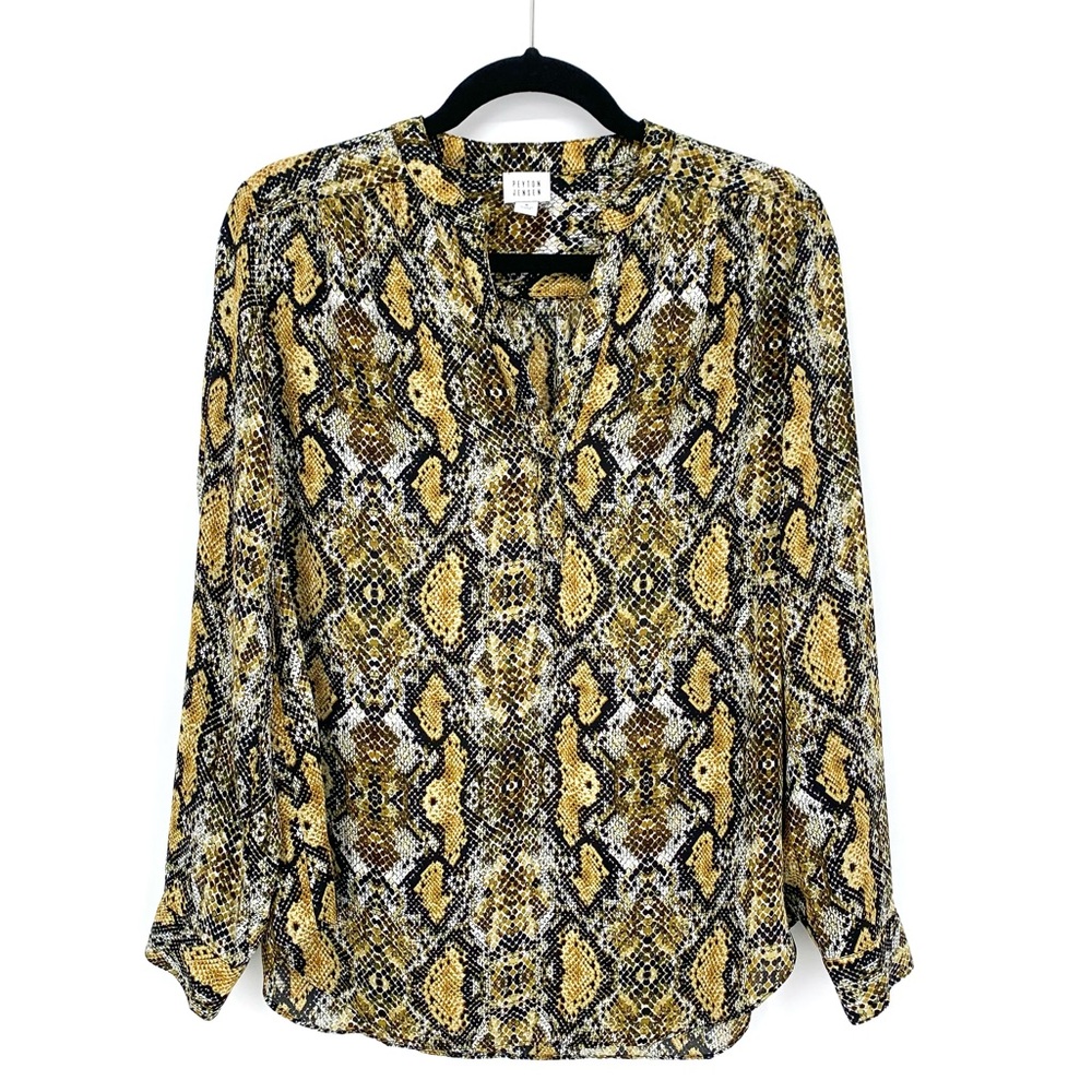 Evereve by Peyton Jensen Yellow Snake Animal Print Career Top Blouse Small